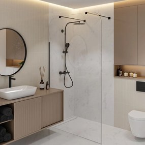 Ścianka prysznicowa przezroczysta 8 mm WALK IN MOLIS CLEAR SQUARE MASSI | rożne rozmiary : Kolor profili kabiny - złoty szczotkowany, Szerokość ścianki - 100 cm, Typ montażu - WALK in FIX (Do ściany)