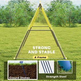 AIYAPLAY Metalowa huśtawka do 150 kg, huśtawka dla dzieci z ramą w kształcie litery A, 260 x 160 x 178 cm, niebieska | Aosom PL