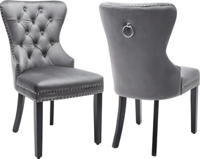 Zestaw 4 krzeseł skandynawskich - tkanina aksamitna - z dębowymi nogami - Szary