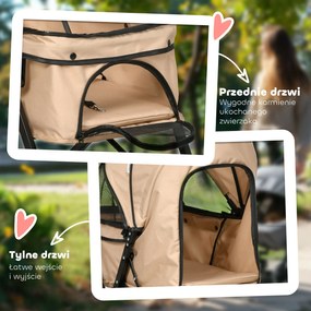 Outsunny Wózek dla Psa Składany 1 Kosz 2 Hamulce Jasnobrązowy | Aosom PL