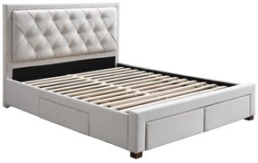 Łóżko z szufladami 160 × 200 cm – Tapicerowane – Beżowe + Materac – LEOPOLD