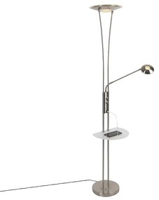 Stalowa lampa podłogowa z ramieniem do czytania, w tym LED i port USB - Sevilla Nowoczesny Oswietlenie wewnetrzne