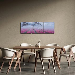 Obraz - Krajobraz z polami tulipanów (z zegarem) (90x30 cm)