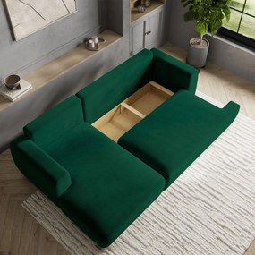 Masseno Narożnik SENTI z funkcją spania i pojemnikiem na pościel Narozniki L, Rozkładana sofa - Butelkowa zieleń, KRONOS 19