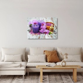 Obraz na szkle - storczyki i świece (70x50 cm)