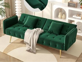 Wielofunkcyjna kanapa 2-osobowa - Oparcie regulowane - Podłokietniki regulowane - Welur - Zielony