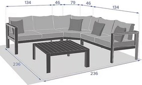 Narożny zestaw aluminiowy VANCOUVER dla 6 osób (antracyt)