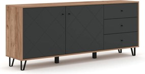 Komoda Dwudrzwiowa z Szufladami BACARDI 183 cm Dąb Craft Tobacco/Grafit Nowoczesna