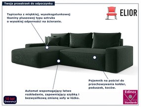 Zielony nowoczesny narożnik sztruksowy z funkcją spania D0-P24