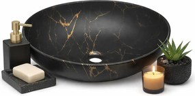 Czarna okrągła ceramiczna umywalka nablatowa B1-R56