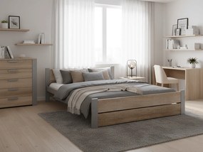 Łóżko IKAROS DOUBLE 160 x 200 cm, dąb sonoma/szary Stelaż: Ze stelażem listwowym rolowanym elastycznym, Materac: Materac Sommera