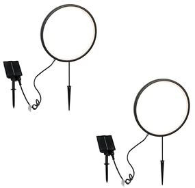 Zewnetrzna Zestaw 2 czarnych lamp na szpikulec 60cm z wbudowanym akumulatorem LED i panelem słonecznym IP65 - AdalindDesignerski Oswietlenie zewnetrzne