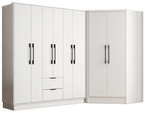 Szafa narożna 8-drzwiowa z 2 szufladami - dł. 263 cm - Biały - FEOVA