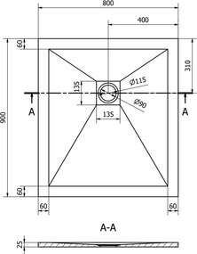 Mexen Stone+ brodzik kompozytowy prostokątny 90 x 80 cm, szary-beton - 44618090