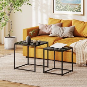 HOMCOM Zestaw 2 stolików pomocniczych, nowoczesny design, układane, stolik ze szkła, czarny