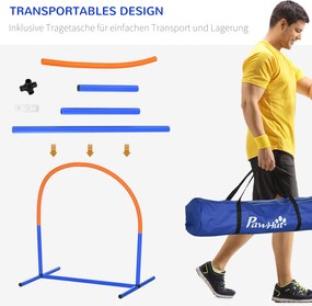 PawHut Zestaw Agility dla Psów 4 Łuki Niebieski Pomarańczowy z Torbą dla Początkujących 88x64x95cm | Aosom PL