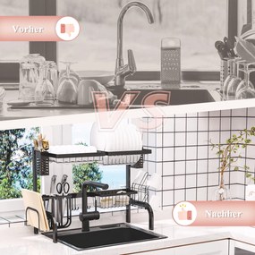 HOMCOM Suszarka do Naczyń, Modułowy Uchwyt na Naczynia z Metalu, Obciążenie do 26 kg, Czarny