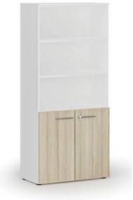 Szafa biurowa kombinowana PRIMO WHITE, drzwi na 2 poziomach, 800 x 420 x 1781 mm, biały/dąb naturalny
