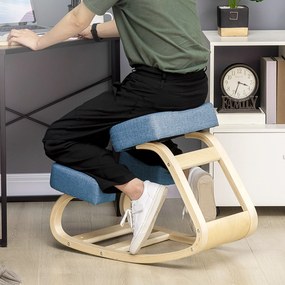 Vinsetto Krzesło klęcznik, ergonomiczny taboret do siedzenia, tapicerowany stołek dla zdrowej postawy, drewno brzozowe, wytrzymałość do 120 kg, niebieski | Aosom PL