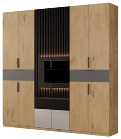 Nowoczesna szafa uchylna z lustrem 270 x 240 cm – Dąb Lancelot / Szary Grafit