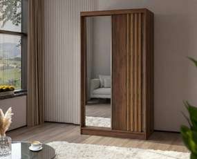 Szafa Przesuwna NELVIA 120 cm z Lustrem Szafa Dwudrzwiowa z Szufladami Orzech