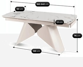 Ceramiczny stół z rozkładanym blatem Verona 160-240 cm, biały marmur/kaszmir