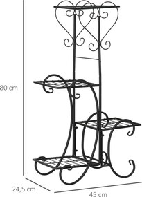 Outsunny Metalowy regał na kwiaty 4 poziomy do wnętrz i ogrodu Stabilny kwietnik na balkon Czarny 45x245x80cm | Aosom PL