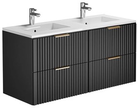 Szafka łazienkowa wisząca ryflowana z umywalką wpuszczaną w blat - Czarny - 120 cm - ZEVARA