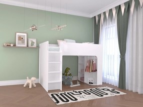 Łóżko antresola 90 x 190 cm  ze skrzynią i - Biały - Z materacem - COLUMI
