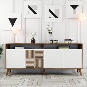 Elegancka komoda – 180 x 35 x 78 cm – Orzech i biel – Płyta wiórowa pokryta melaminą