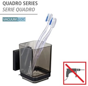Czarny samoprzylepny plastikowy kubek na szczoteczki do zębów Quadro – Wenko