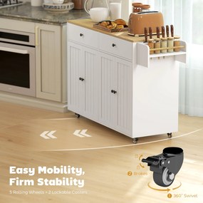 HOMCOM Przesuwna wyspa kuchenna na kółkach, 2 szuflady, 2 szafki, przesuwna, półka na przyprawy, uchwyt na ręcznik, uchwyt na noże, MDF, Biały