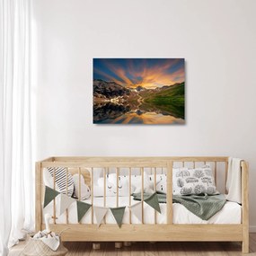 Obraz na szkle - Odbicie w górskim jeziorze (70x50 cm)