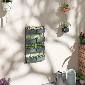 Outsunny Stolik na kwiaty z 8 skrzynkami do sadzenia, stosowalny, odporny na warunki atmosferyczne, 52,5 x 14 x 90 cm, Szary + Czarny