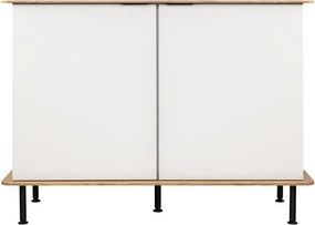 Szarobeżowa komoda w dekorze dębu z otworem na kable 120x88x50 cm Suumo – noo.ma