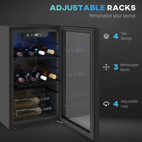 HOMCOM Chłodziarka do wina na 24 butelki, 68 litrów pojemności, 4-16°C, stojąca lodówka na napoje, piwo i wino z szklanymi drzwiami, czarna | Aosom PL