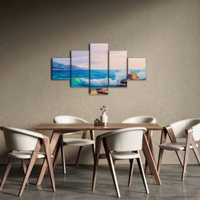 Obraz fal uderzających w klify, obraz olejny (125x70 cm)