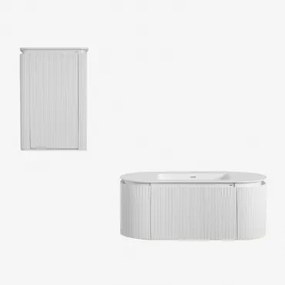 Zestaw Mebli Łazienkowych Z Drewna Zintegrowany Z Umywalką Carsone Biała & Biała & Bezlusterkowiec & Bez Kranu - Sklum