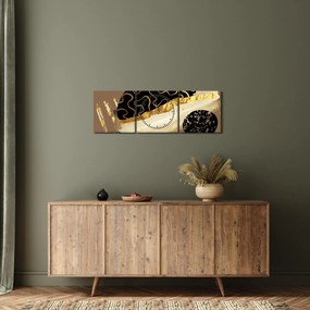 Obraz - Abstrakcja złotobrązowy N⁰3 (z zegarem) (90x30 cm)