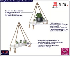 Zestaw dwóch białych półek na linach Jambi 3X