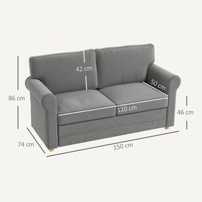 HOMCOM Sofa 2-osobowa, Kompaktowa Sofa do Salonu, Materiał imitujący len, Miękkie Poduszki, Rama Stalowa, Ciemnoszary
