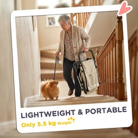 PawHut Wózek dla psów, lekki i składany, z pralną poduszką i oknami z siatek, Khaki