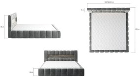 Łóżko tapicerowane LAMICA VELVET 160x200 jasnoszare z pojemnikiem ELTAP