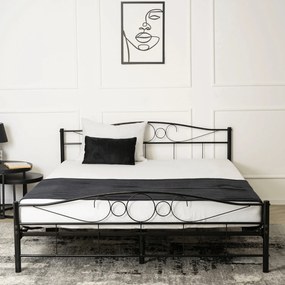 Łóżko Metalowe 160x200 cm ze Stelażem Dwuosobowe GRIFFIN Czarne