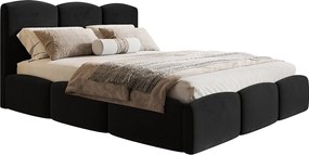 Łóżko dwuosobowe 140x200 Roma Slim - gruba pianka, stelaż metalowy, pojemnik - aksamit czarny (Amor Velvet 4322)