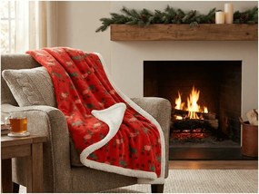 Koc z baranka z mikropluszu BUFFALO DEER czerwony Rozmiar: 150 x 200 cm