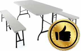 Komplet składany stół ogrodowy campingowy Garth 183 cm + 2 składane ławki