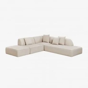 Sofa Modułowy Narożny 3-częściowy Z Prawym Szezlongiem I Tapicerowanym Pufem Cardea Szenila Kremowy Beż - Sklum