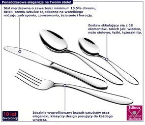 Komplet sztućców ze stali nierdzewnej polerowanej na wysoki połysk - Gifdos 13X