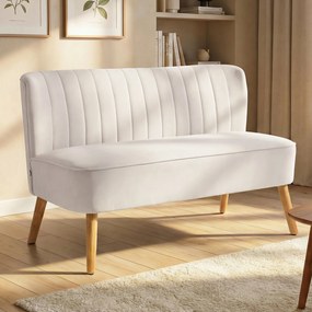 HOMCOM sofa dwuosobowa retro kremowa biała wygodna kanapa do salonu z drewnianymi nogami tapicerowana | Aosom PL